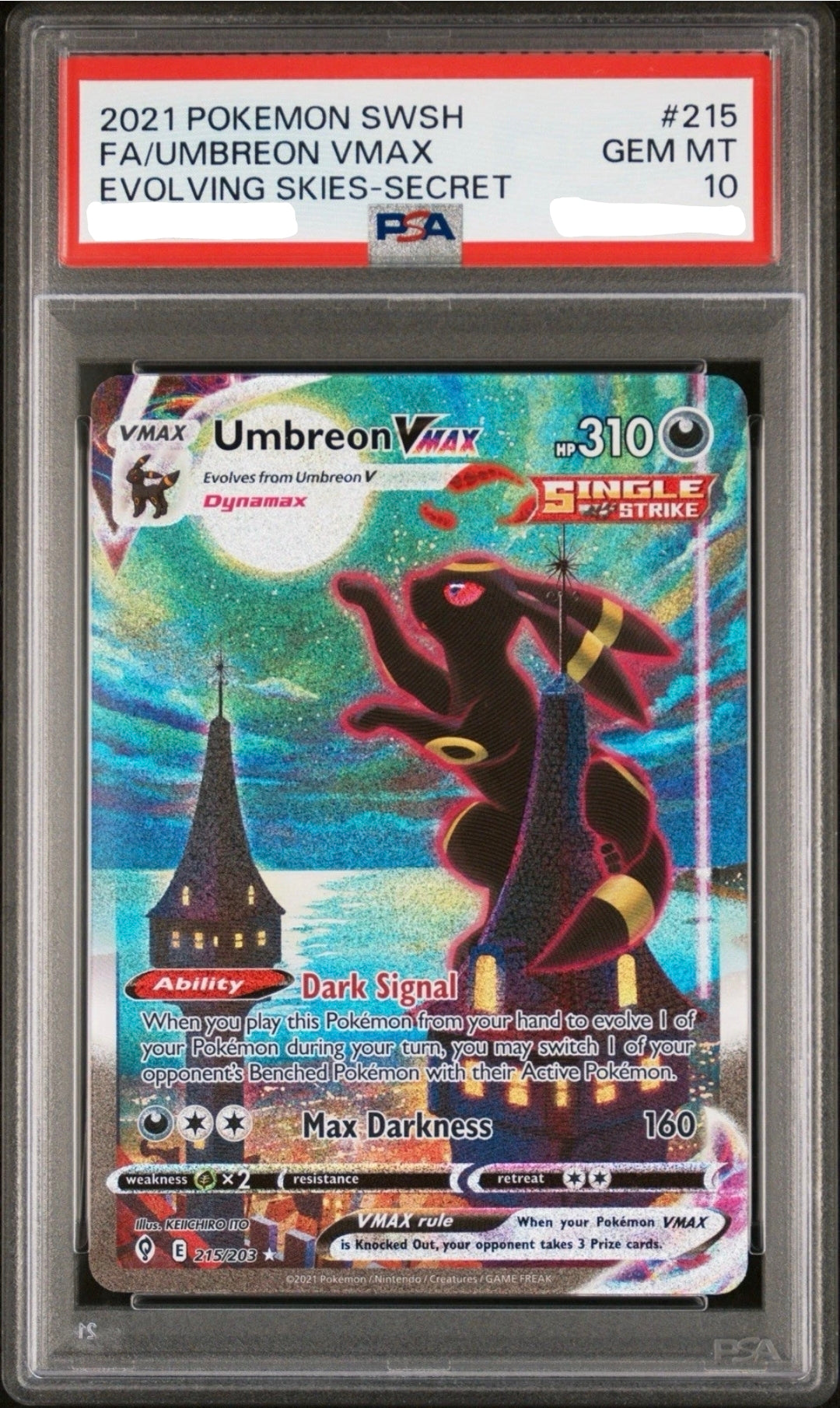 PSA 10 Umbreon VMAX Evolving Skies Secret #215 GEM MINT