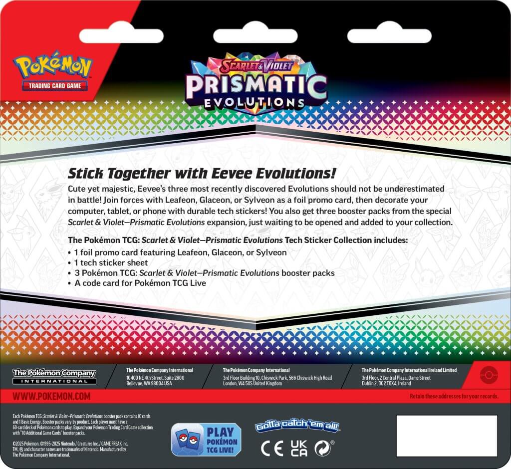 3x Prismatic Evolutions Tech Sticker Collection (Complete Artset)