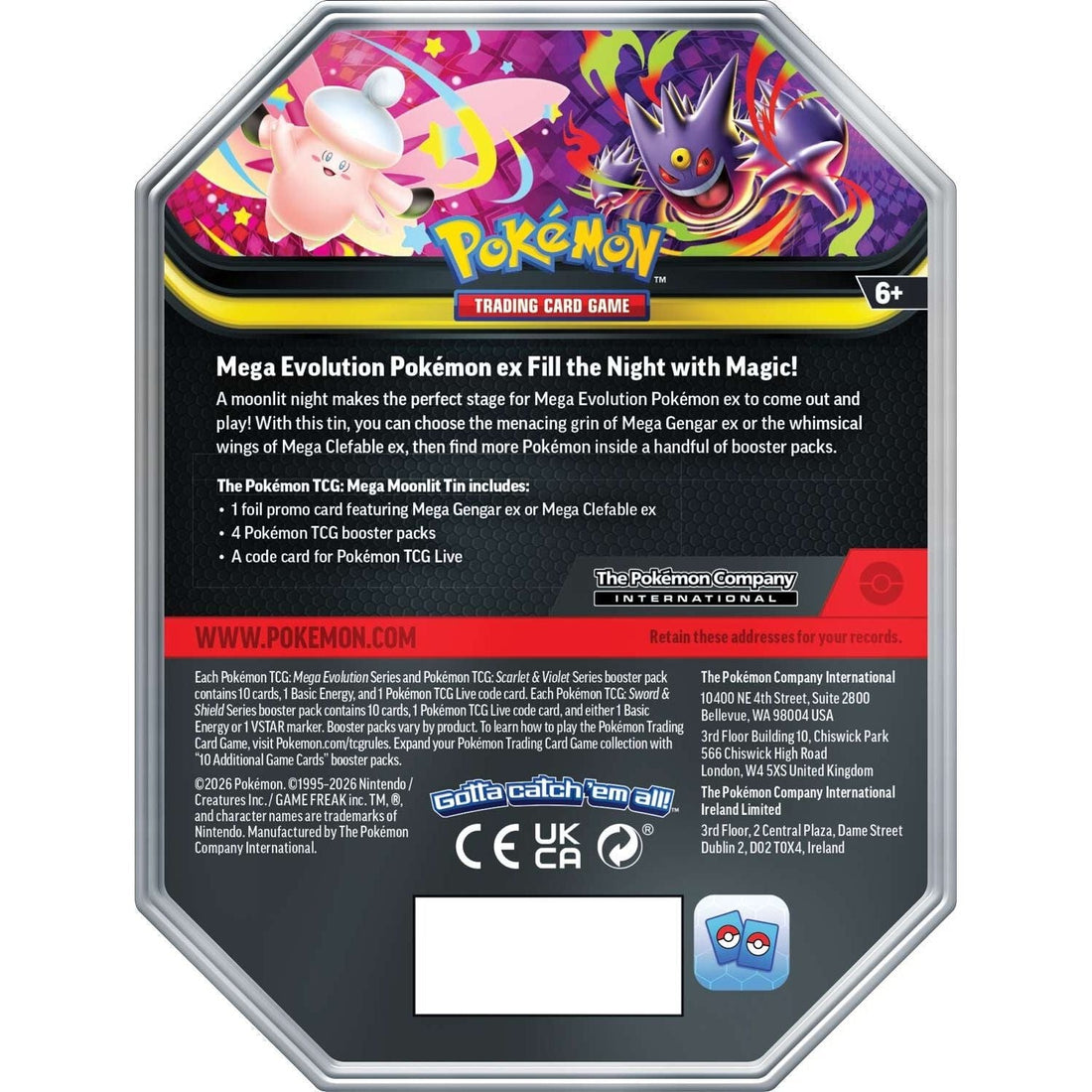 Mega Moonlit Tin - Set of 2 tins: Gengar ex & Clefable ex